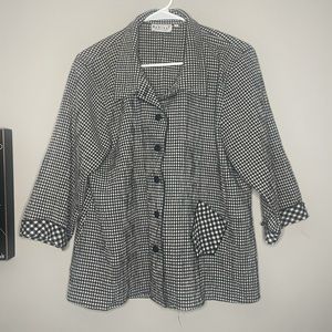 Habitat Clothes To Live In checker gingham 3/4 sleeve button down blouse top